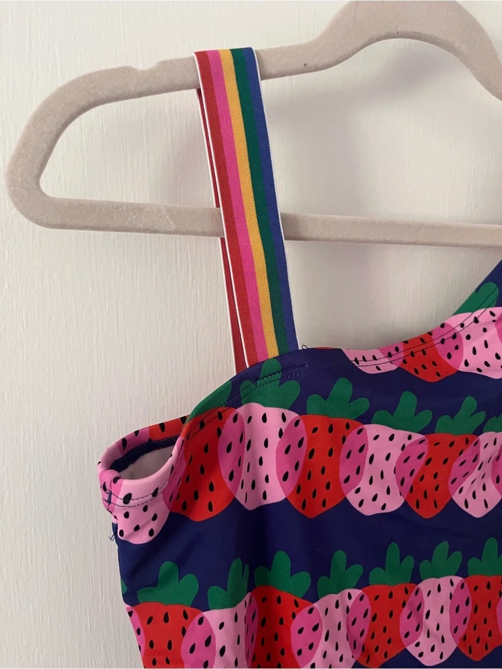 Hanna Andersson Rainbow Strawberry Stripe Asymmetrical One Piece Bathing Suit 12